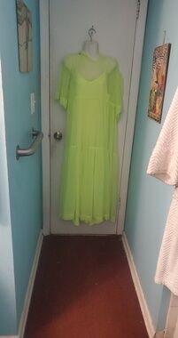 Neon Lime Sheer Tiered Maxi Dress